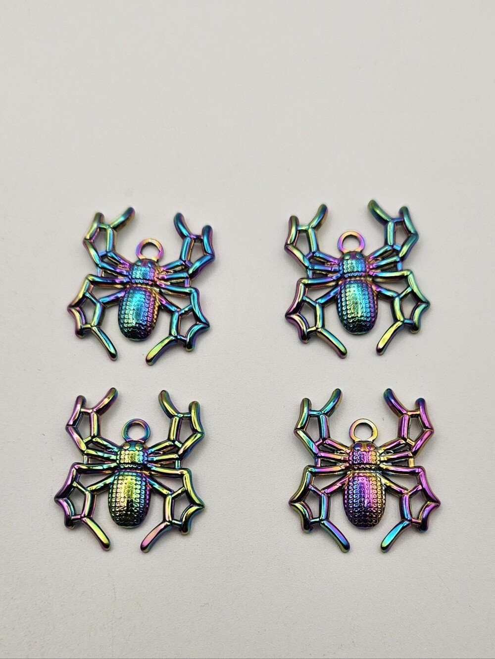 4 PC Rainbow Spider Web Charms Anodized Metal Pendant Set Jewelry Craft Making